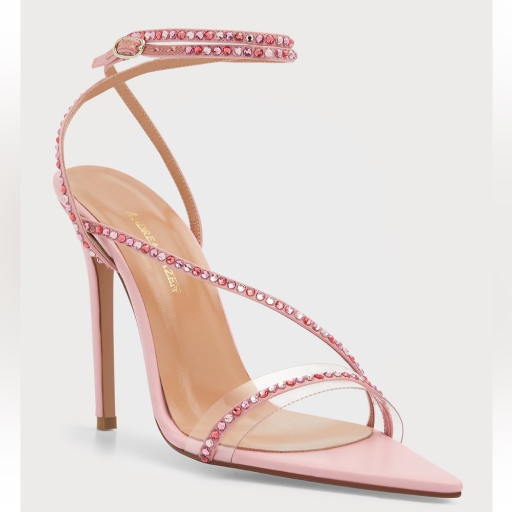 NIB Andrea Wazen Dassy Crystal Pink Leather Sandals 38